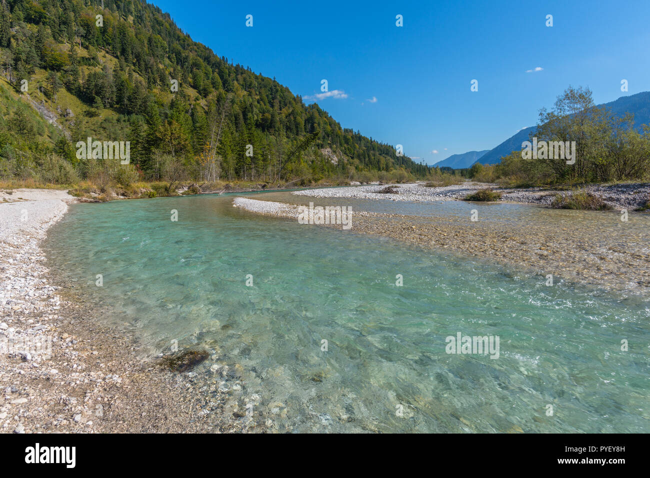 Isar River, Oberisar or Upper Isar, Lenggries, Karwendel Mountains, the Alps, Bavaria, South Germany, Europe Stock Photo