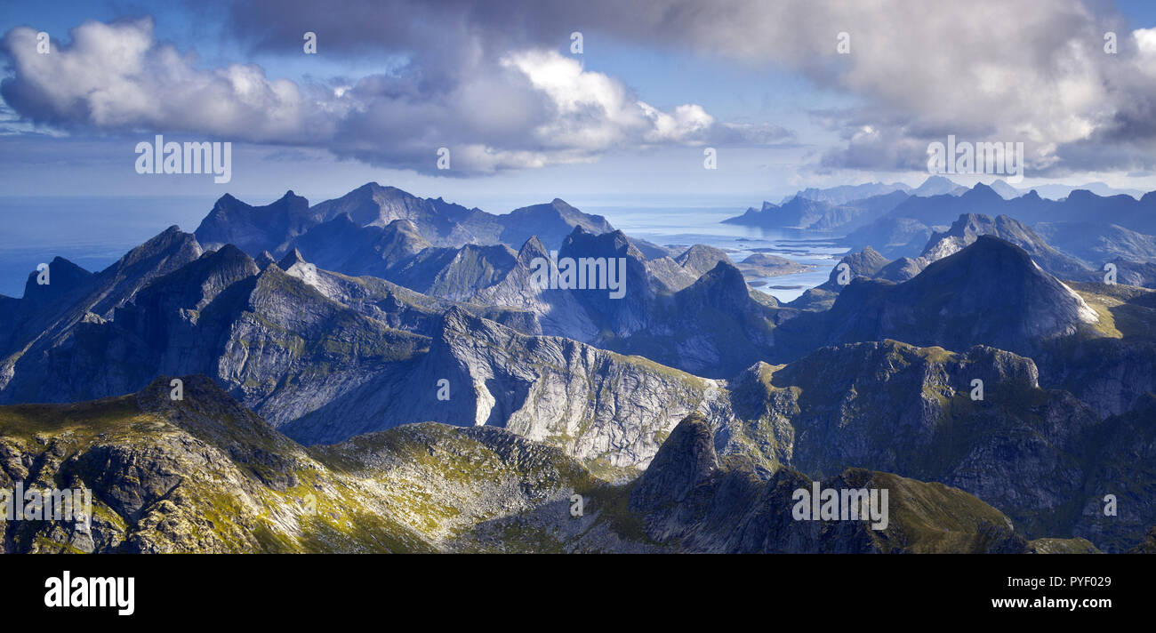 Hermannsdalstinden is the highest peak in the moskenes region in the Norway. Stock Photo