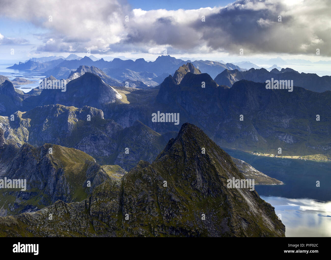 Hermannsdalstinden is the highest peak in the moskenes region in the Norway. Stock Photo