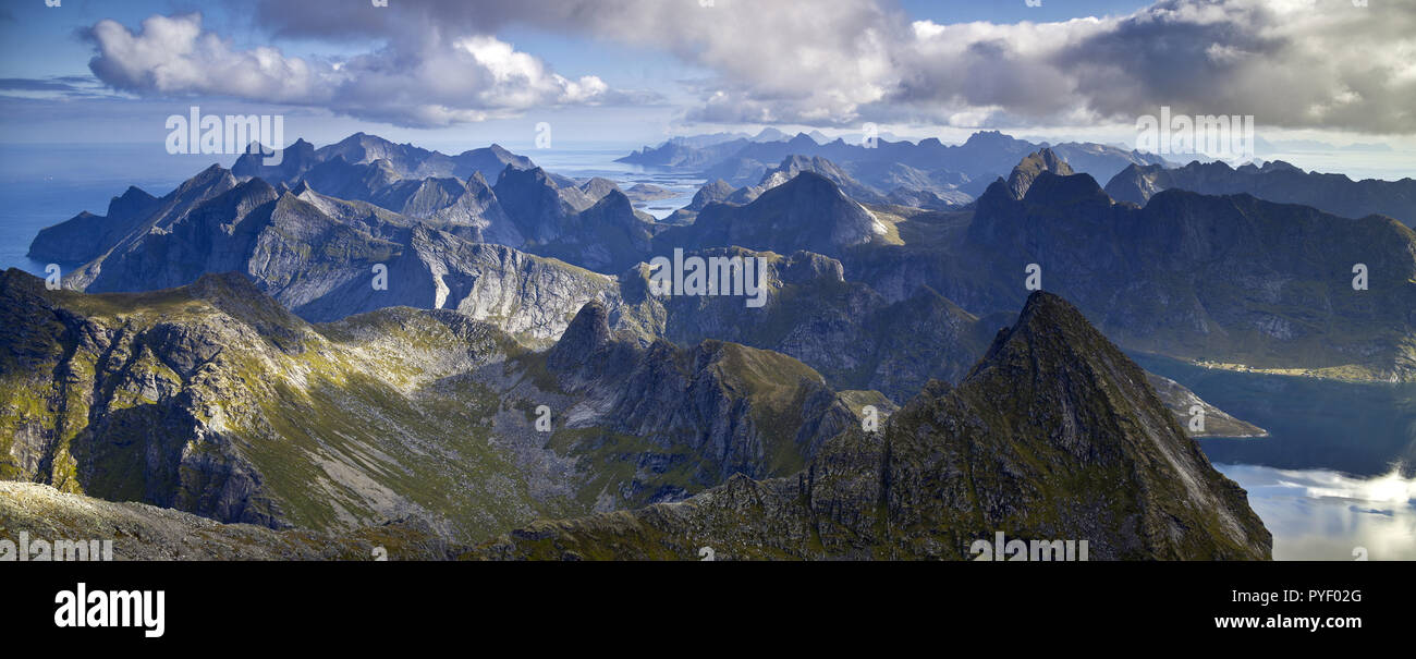 Hermannsdalstinden is the highest peak in the moskenes region in the Norway. Stock Photo