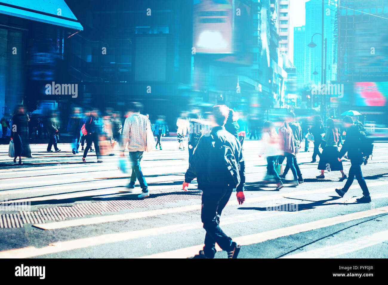 walking people on the busy city street with sunlight effect Stock Photo ...