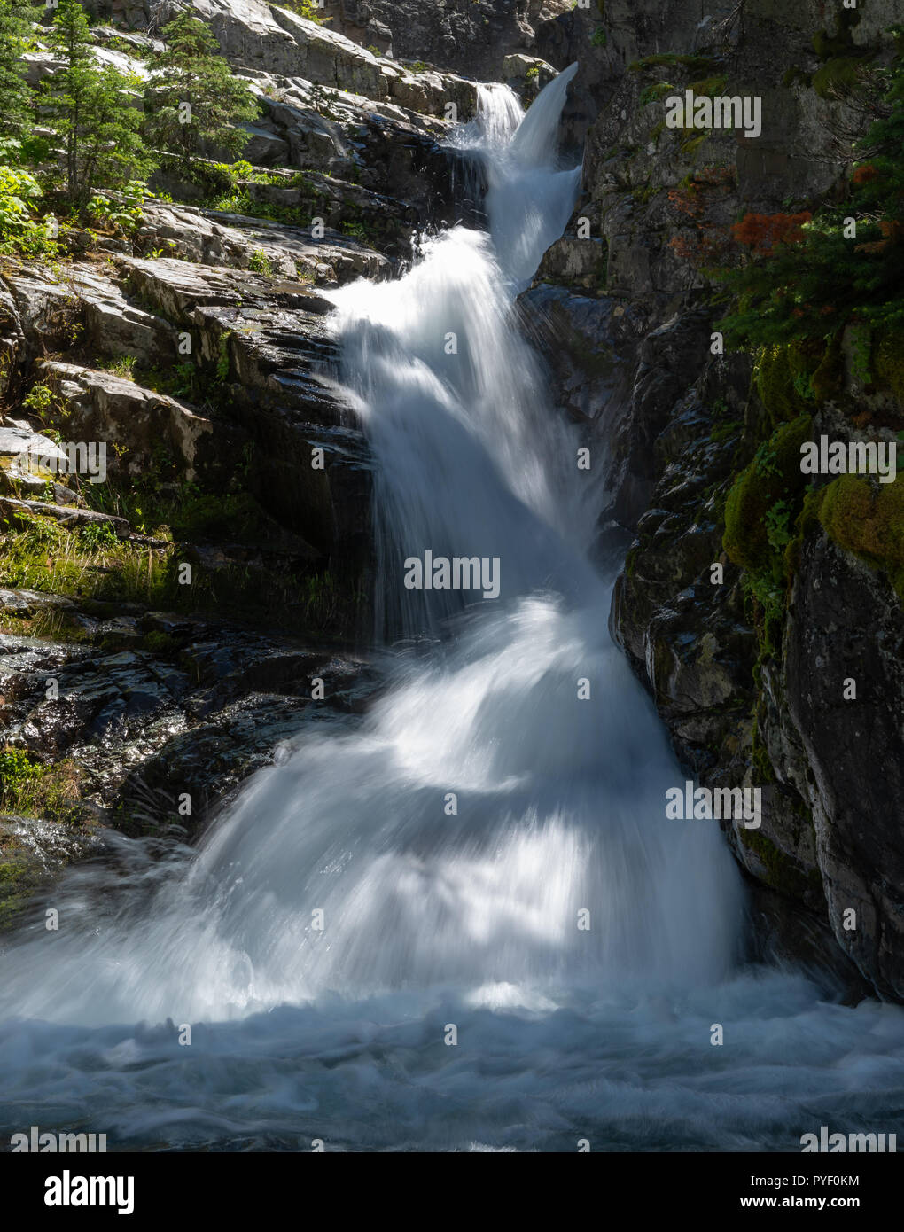 Aster Falls Rushing With Water in afternoon light Stock Photo