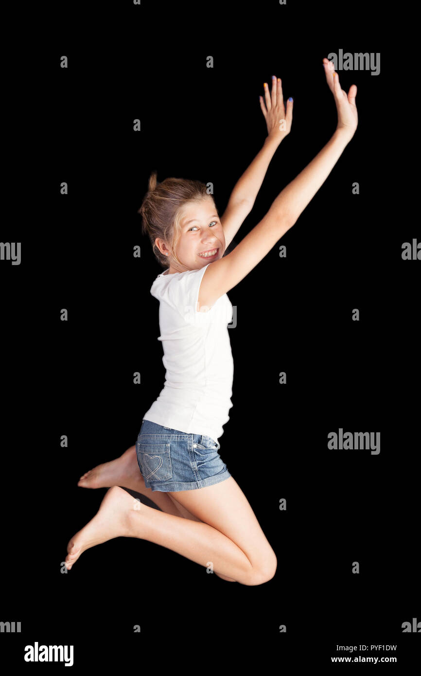 Active Black Kid Jumping Against Blue Background Stock Photo - Download  Image Now - Child, Jumping, Playful - iStock