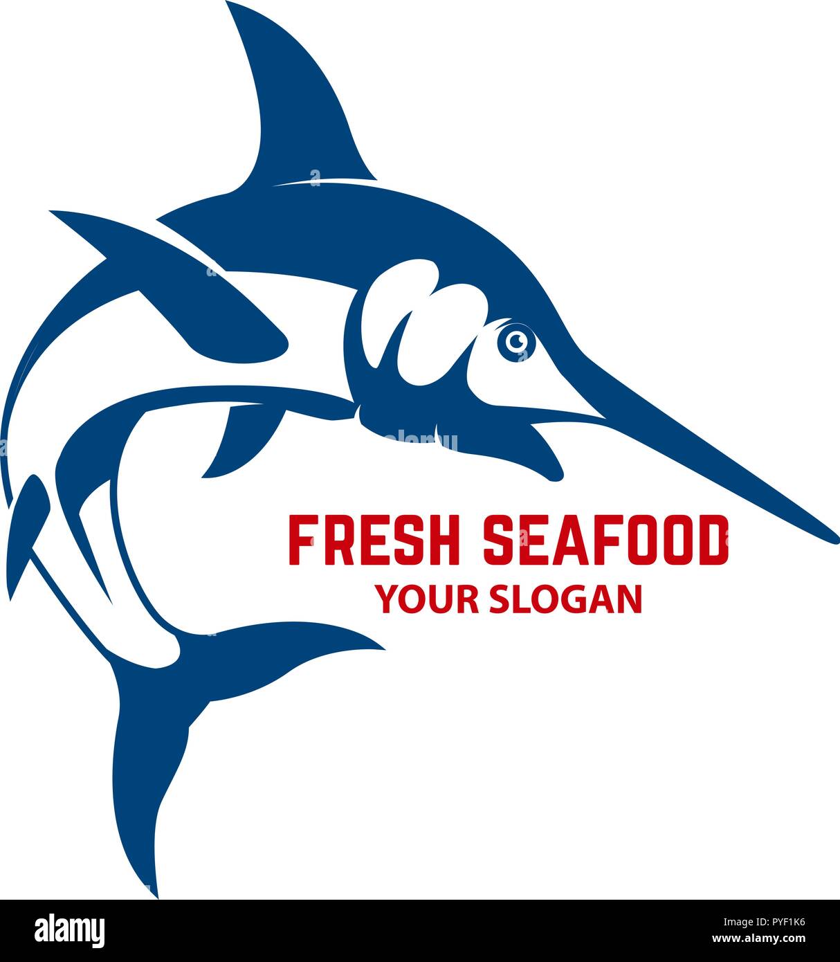 Fresh seafood. Emblem template with swordfish. Design element for logo, label, emblem, sign