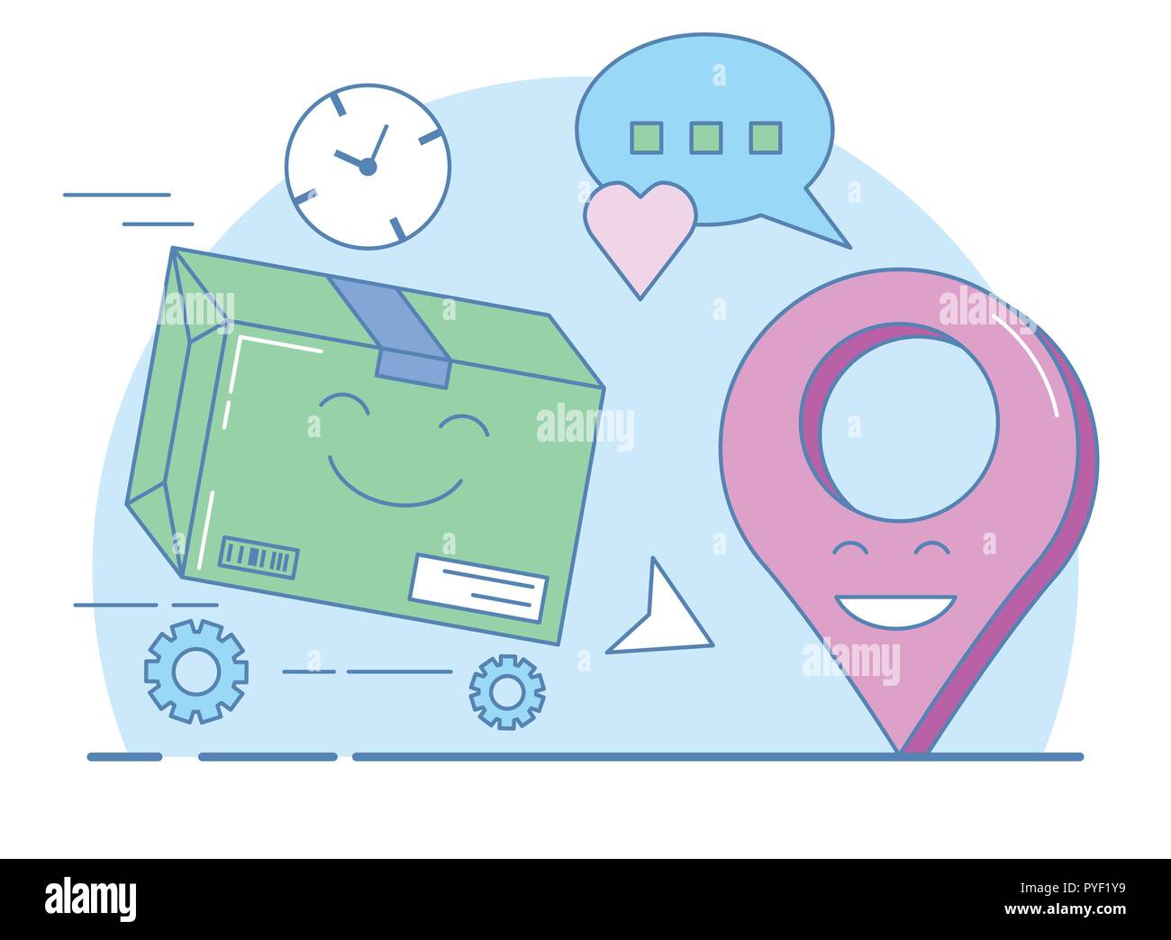 Gift delivery, Packed box and geolocation symbol Stock Vector