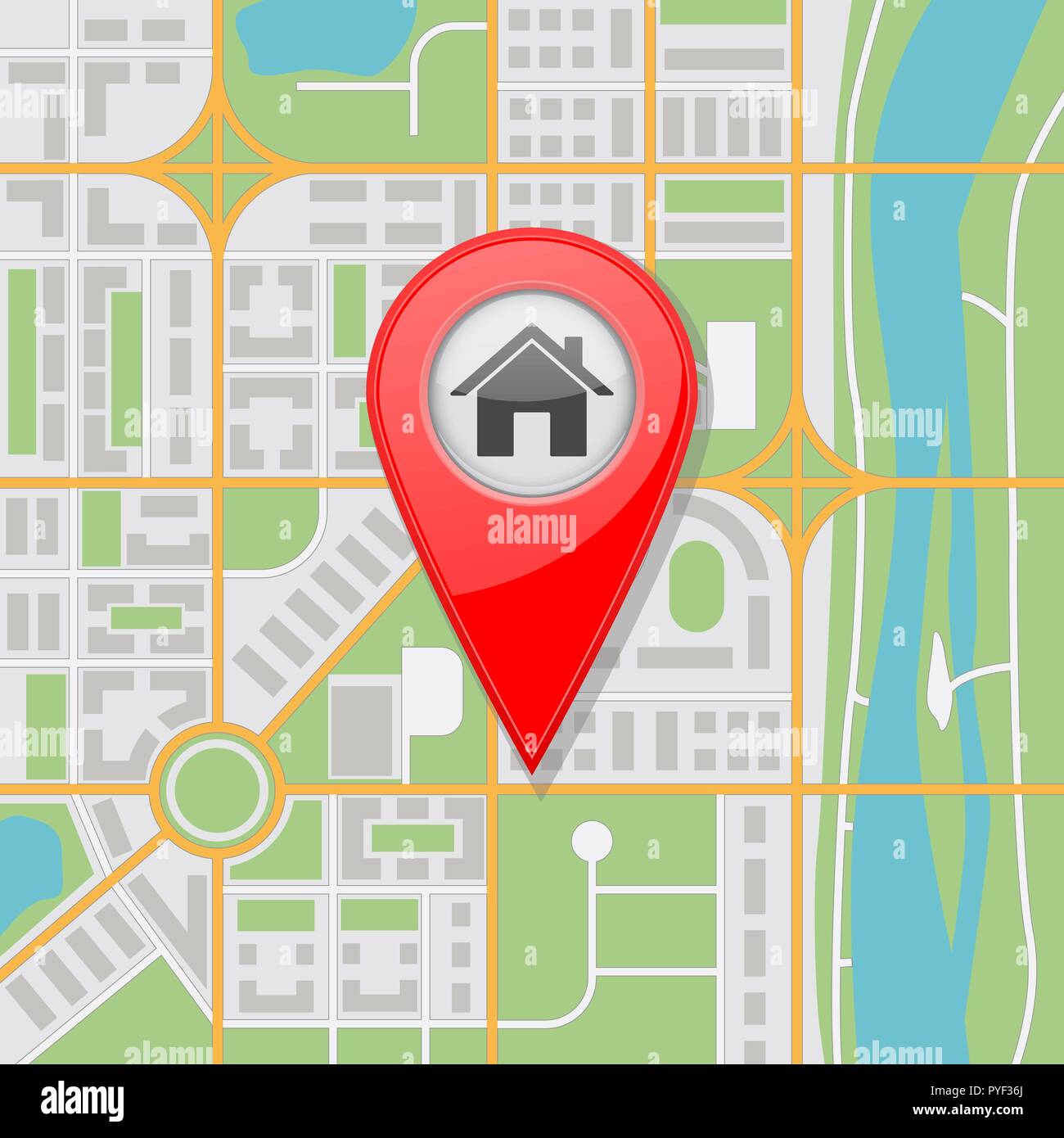 Abstract city map with river and Home location Stock Vector Image & Art ...