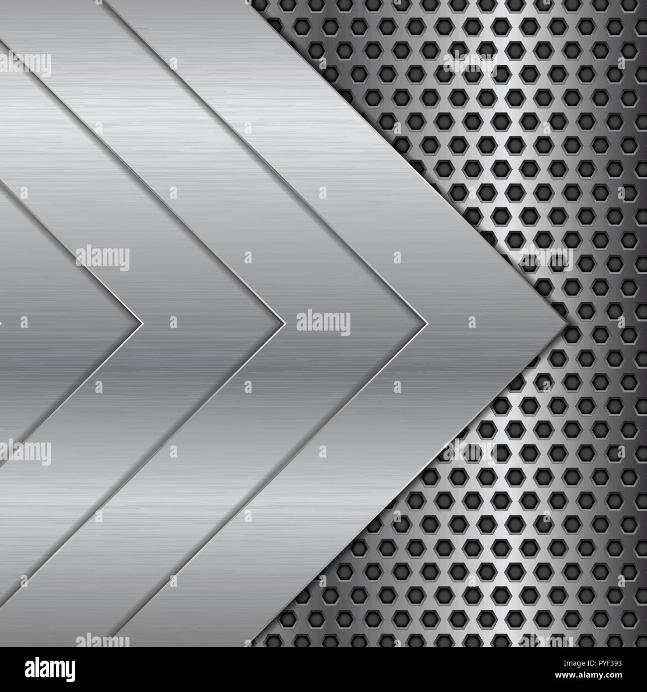 Metal perforated background with steel triangle elements Stock Vector