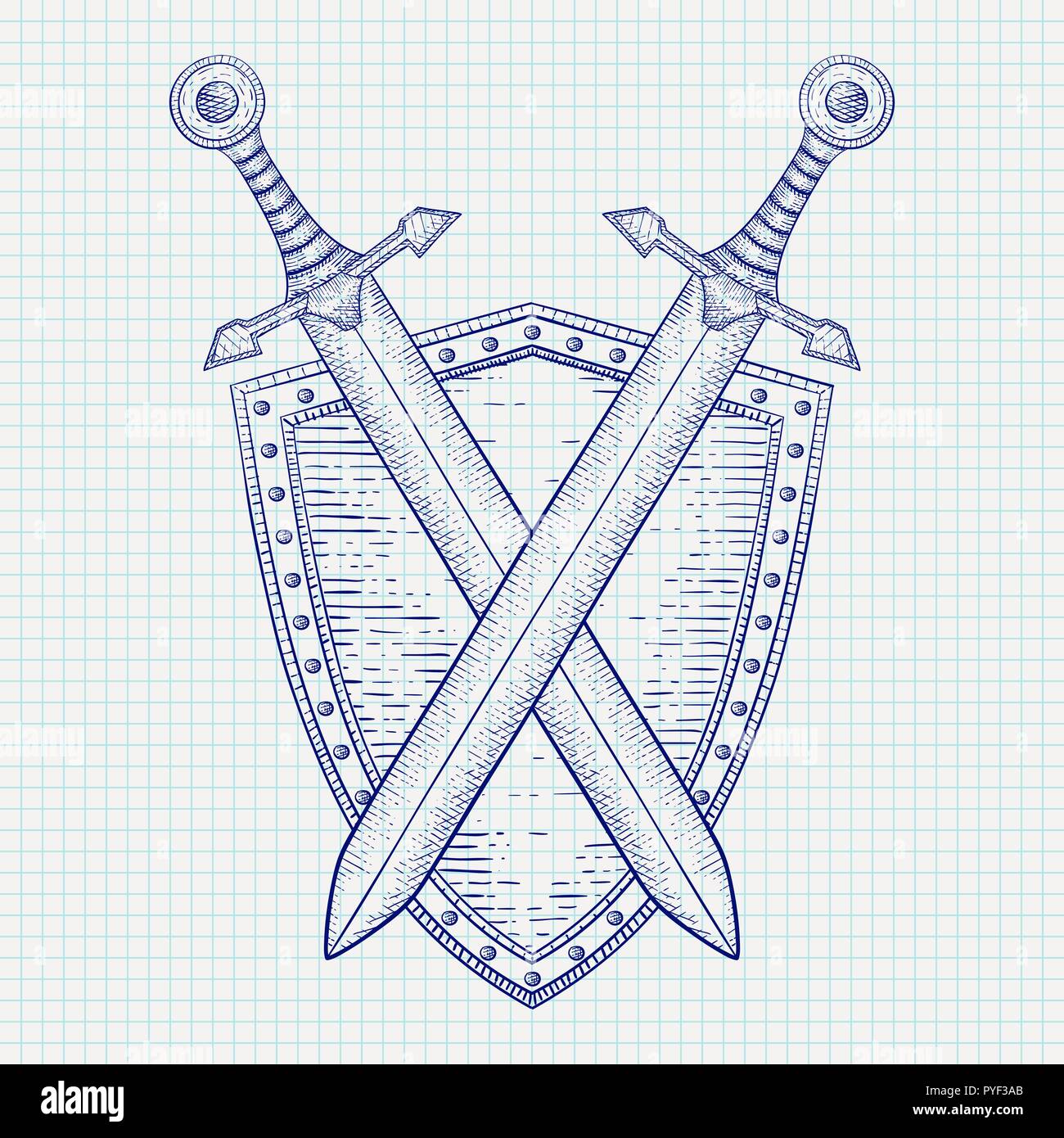 1600 Swords And Shield Drawing Illustrations RoyaltyFree Vector  Graphics  Clip Art  iStock