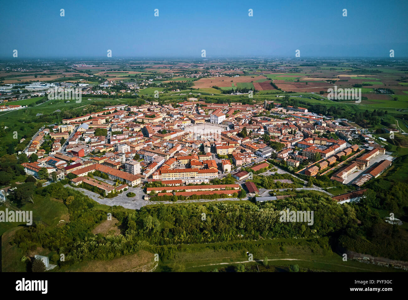 Italy, Friuli Venezia Giulia, Palmanova, UNESCO world heritage, aerial view Stock Photo