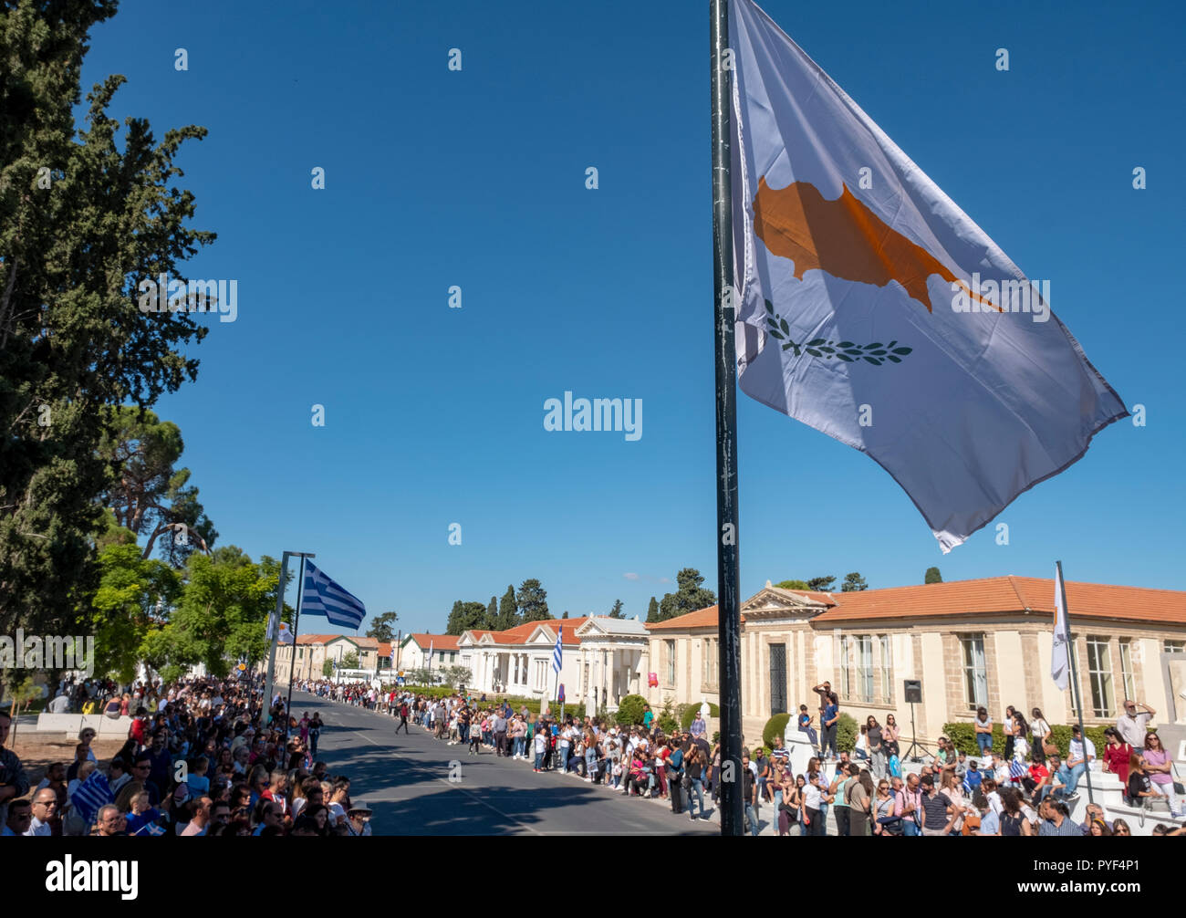 28/10/18: Cyprus: Ochi Day parade Paphos  town centre, Cyprus. Stock Photo