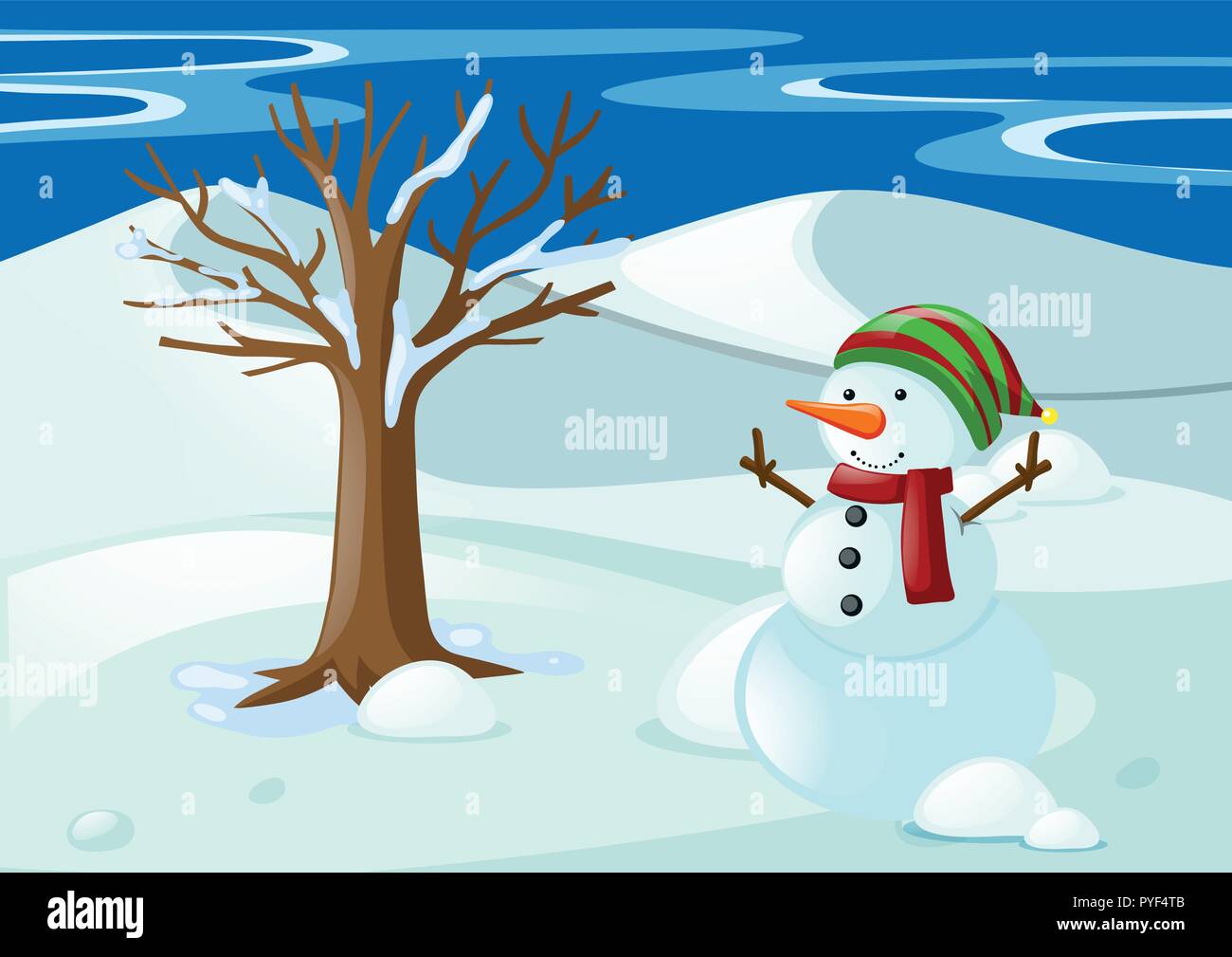 Snowman with hat and scarf illustration Stock Vector Image & Art - Alamy