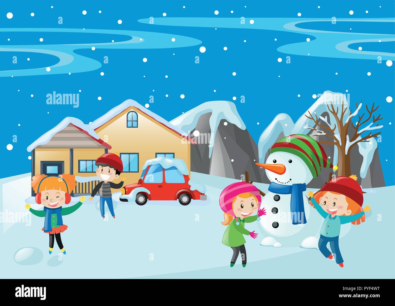 Many children playing in the snow illustration Stock Vector Image & Art ...