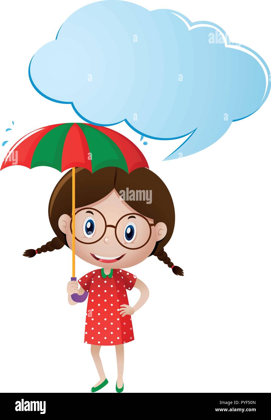 Speech bubble template with girl holding umbrella illustration Stock Vector