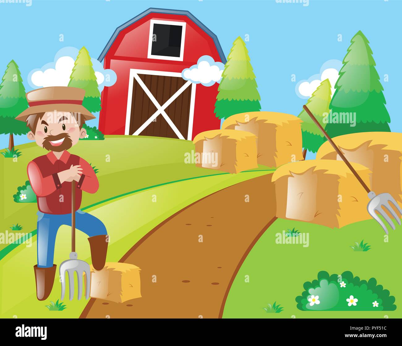 Farmer working on farmyard illustration Stock Vector Image & Art - Alamy
