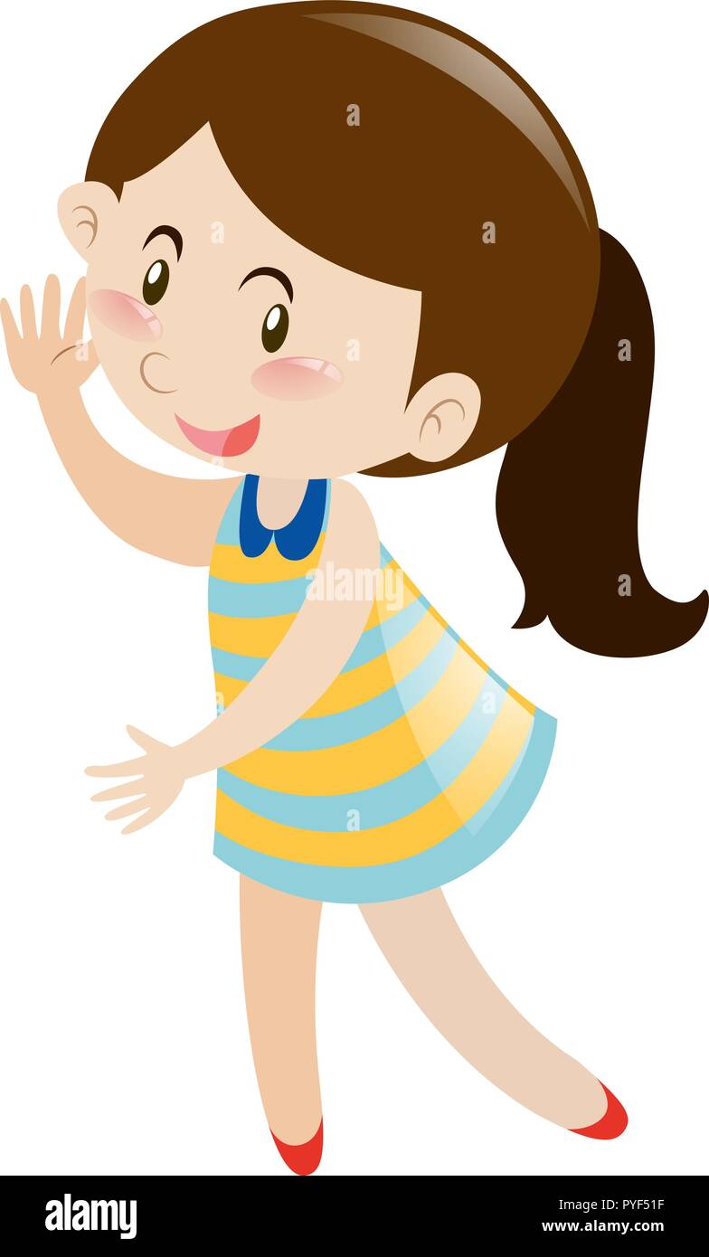 Girl with ponytail waving illustration Stock Vector