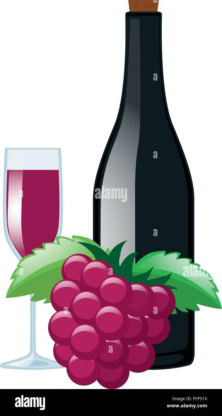 Fresh grapes and juice in bottle illustration Stock Vector