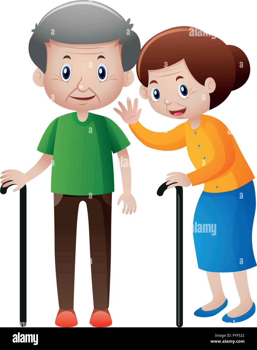 Grandfather and grandmother with walking stick illustration Stock Vector