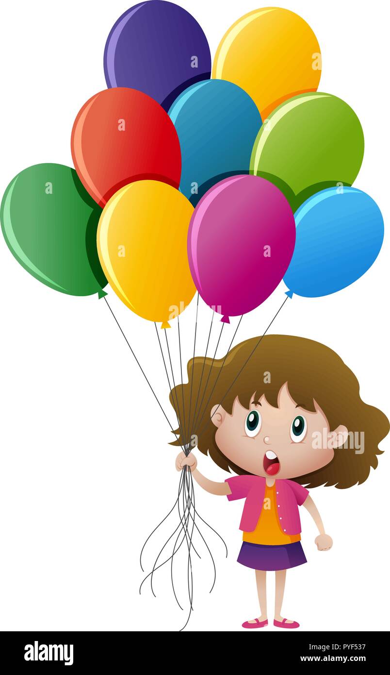 Little girl holding colorful balloons illustration Stock Vector Image ...