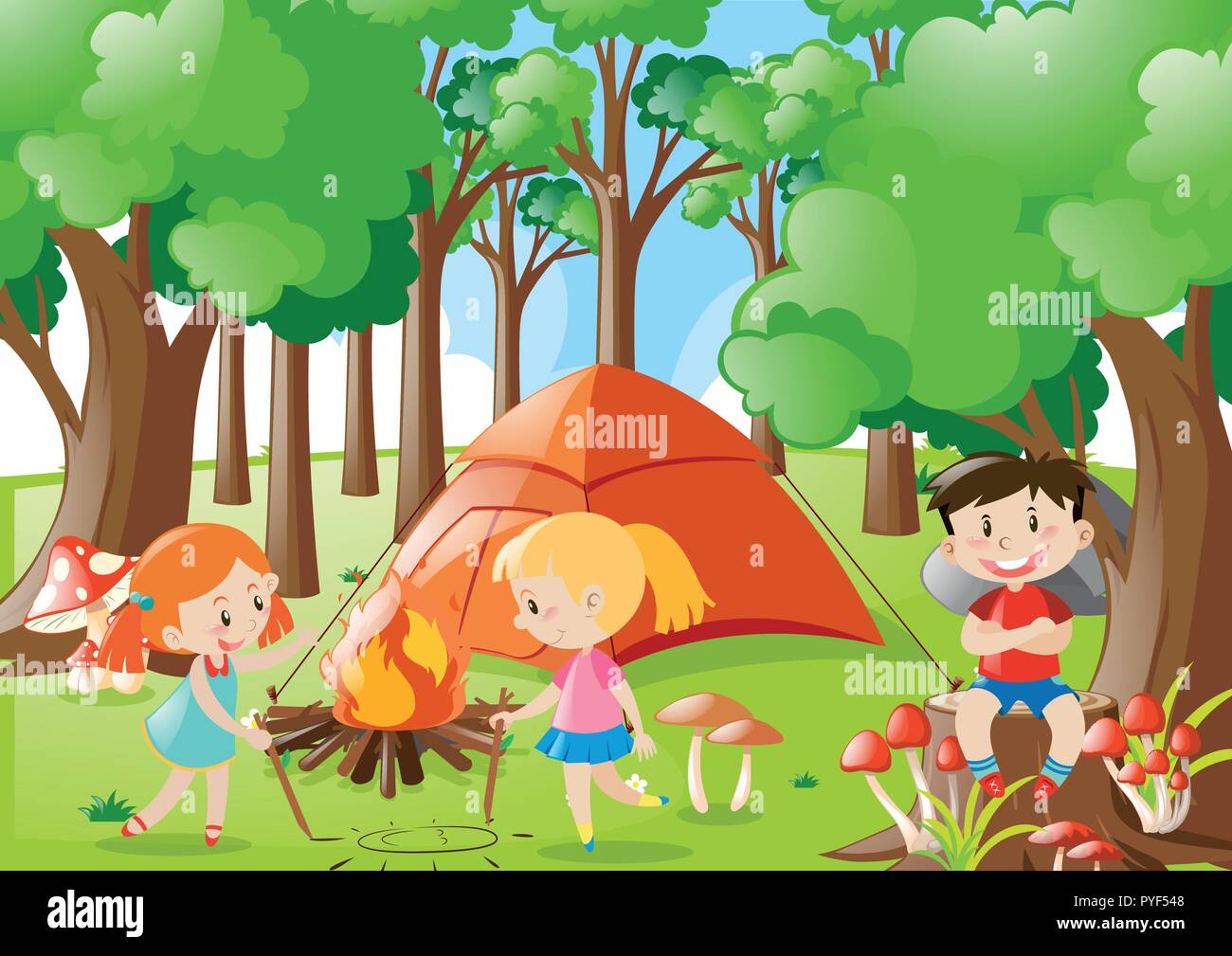 Kids camping out in the woods illustration Stock Vector Image & Art - Alamy