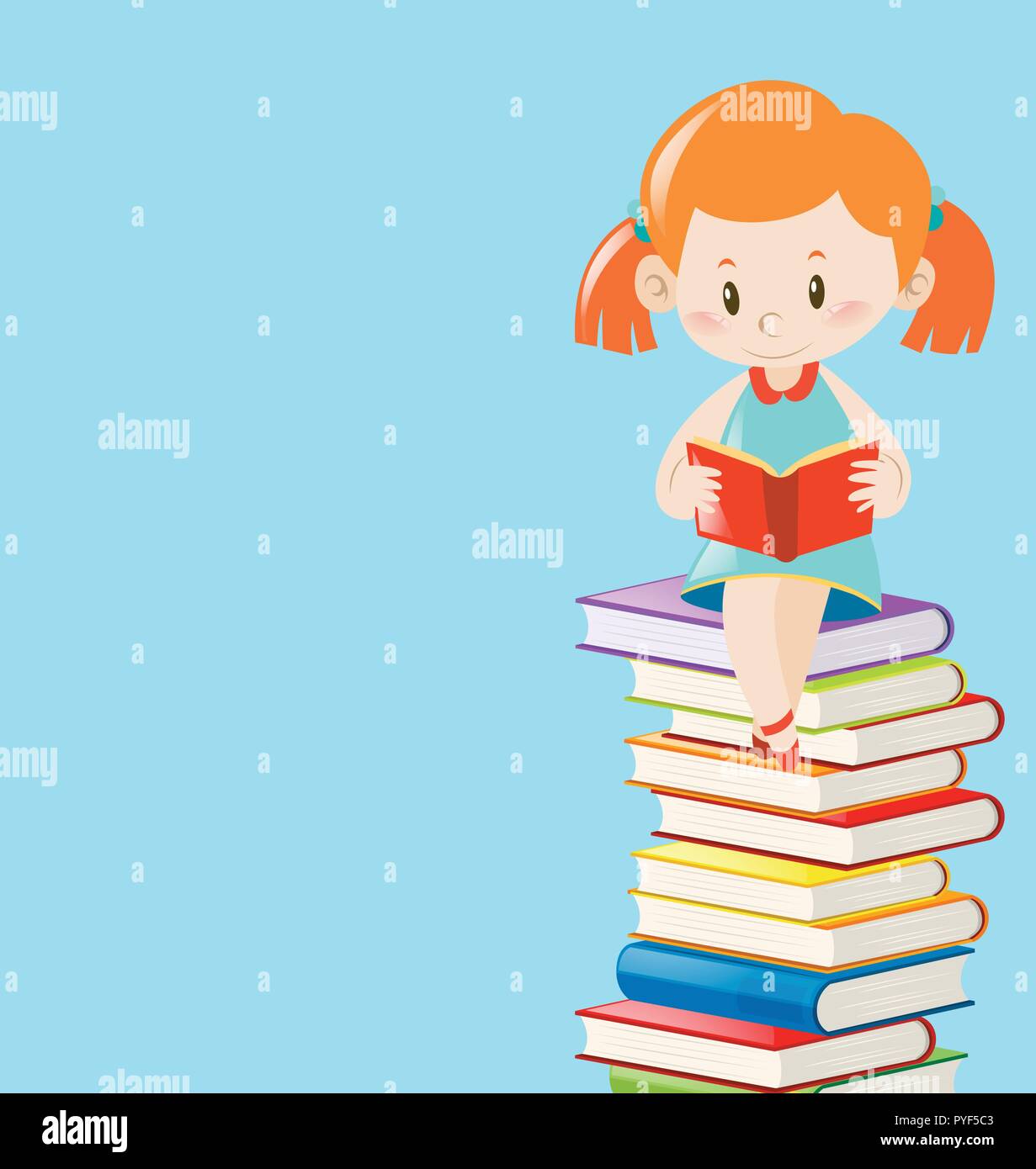 Background template with girl reading books illustration Stock Vector