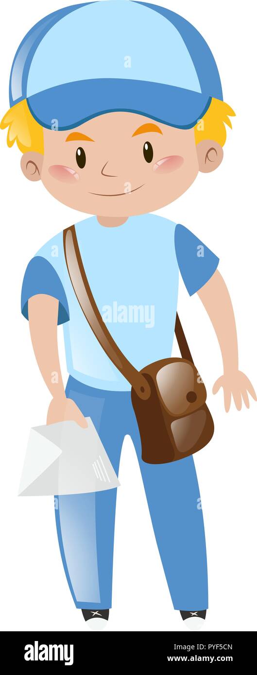 Mailman in blue uniform delivering letter illustration Stock Vector