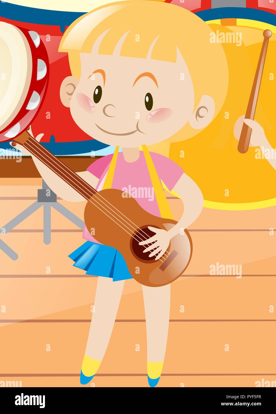 Little girl playing ukulele illustration Stock Vector Image & Art Alamy