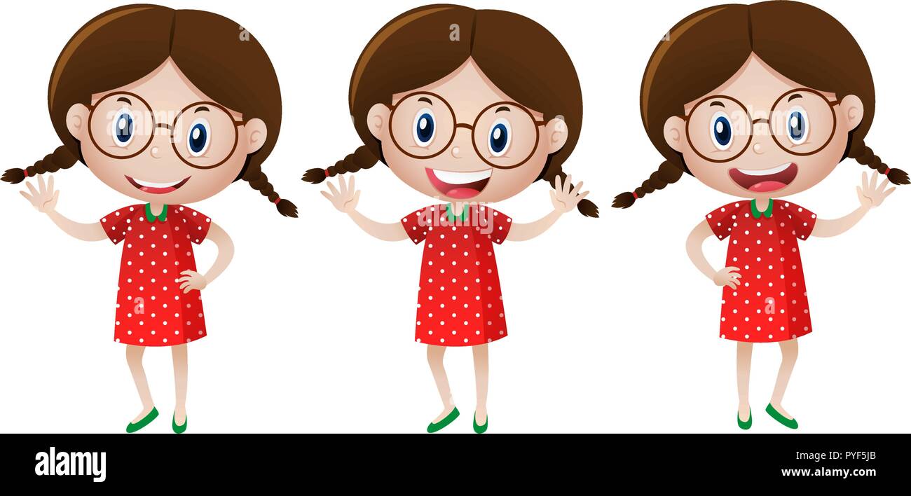 Girl with glasses wearing red dress illustration Stock Vector Image ...