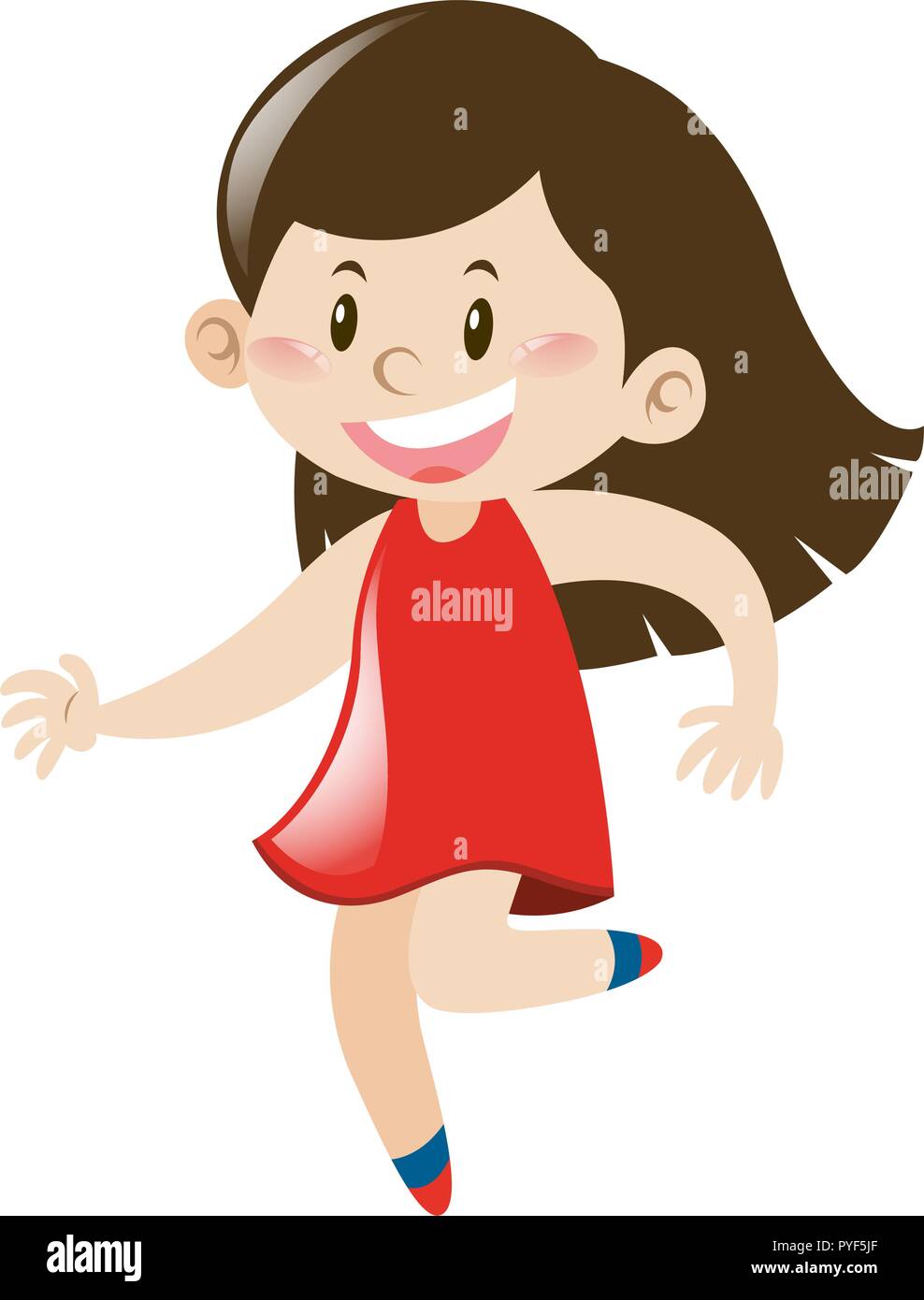 Little girl in red dress runs illustration Stock Vector Image & Art - Alamy