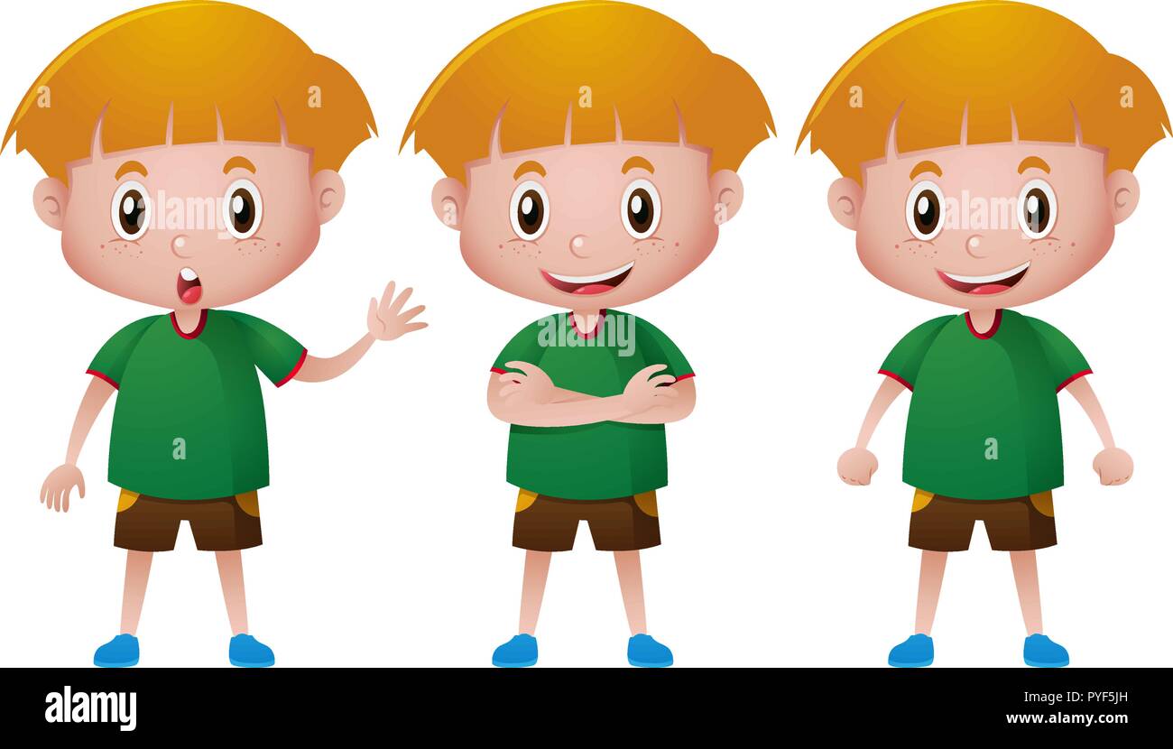 Happy boy in green t-shirt illustration Stock Vector Image & Art - Alamy
