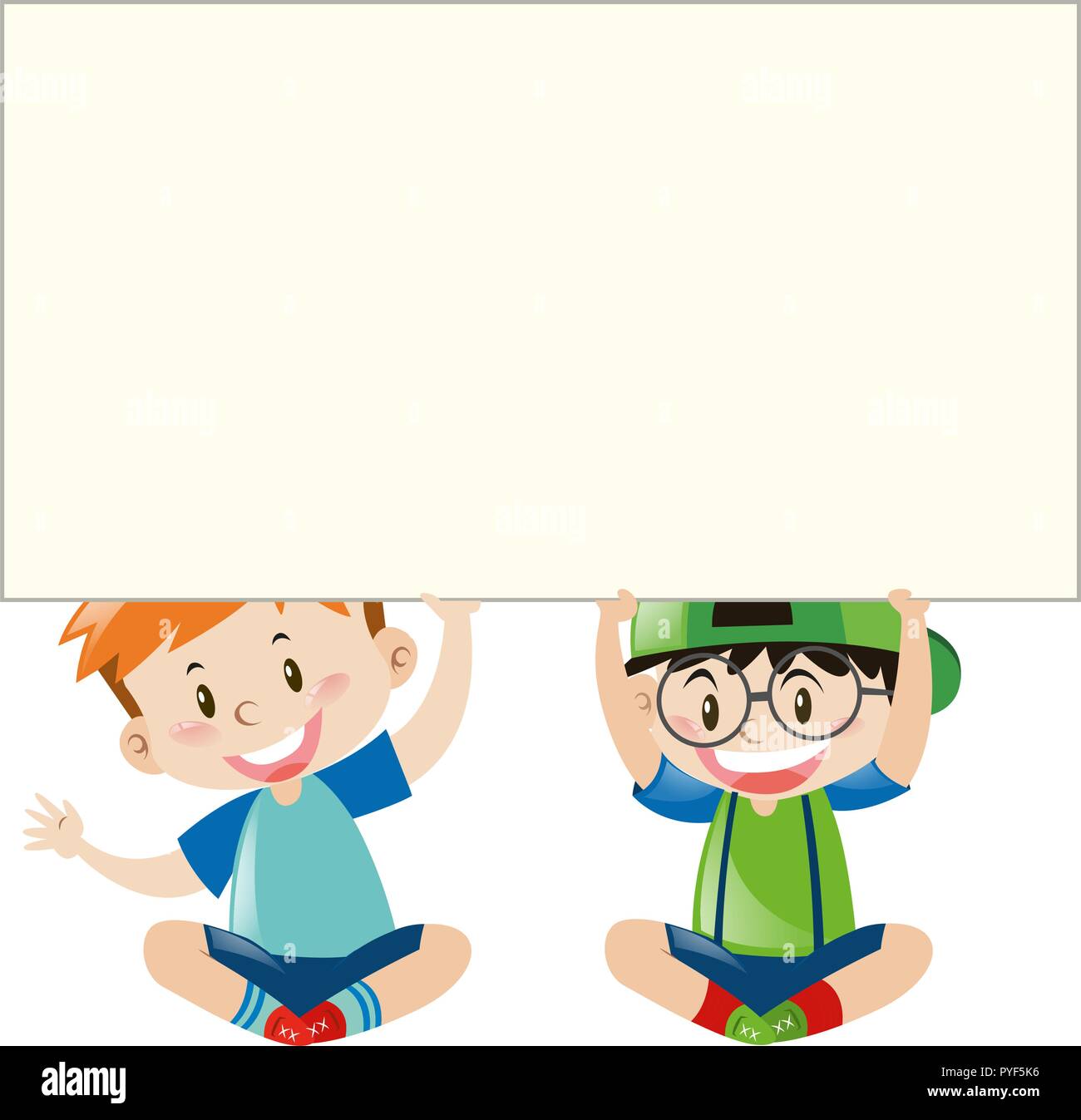Two happy boys and blank paper illustration Stock Vector Image & Art ...