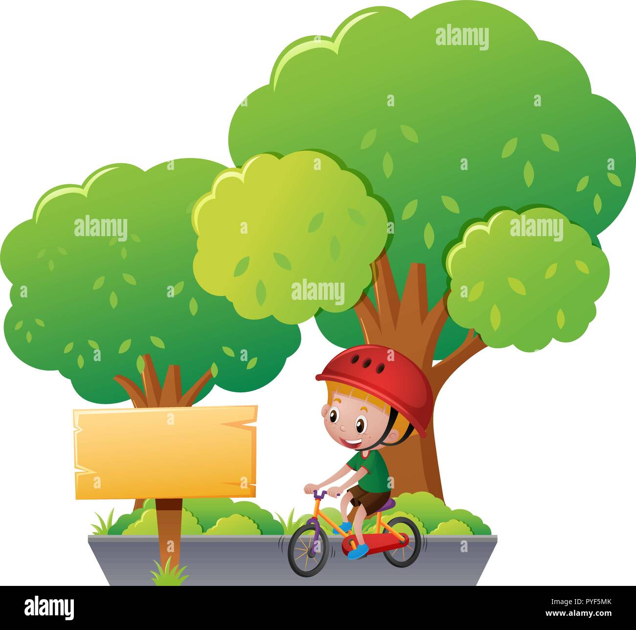 Boy riding bike in the park illustration Stock Vector Image & Art - Alamy