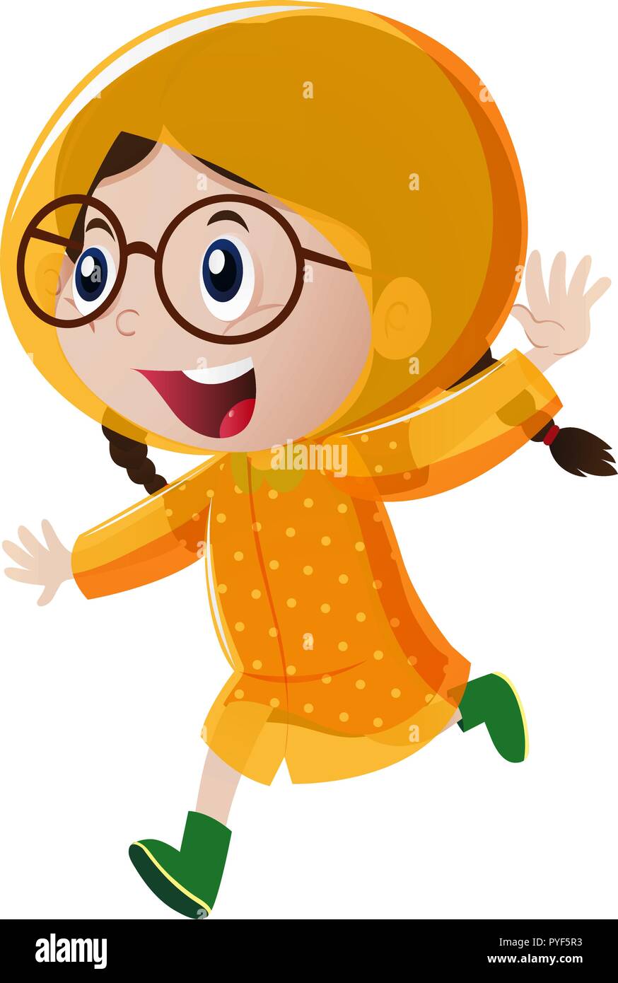 Happy girl in yellow raincoat illustration Stock Vector Image & Art Alamy