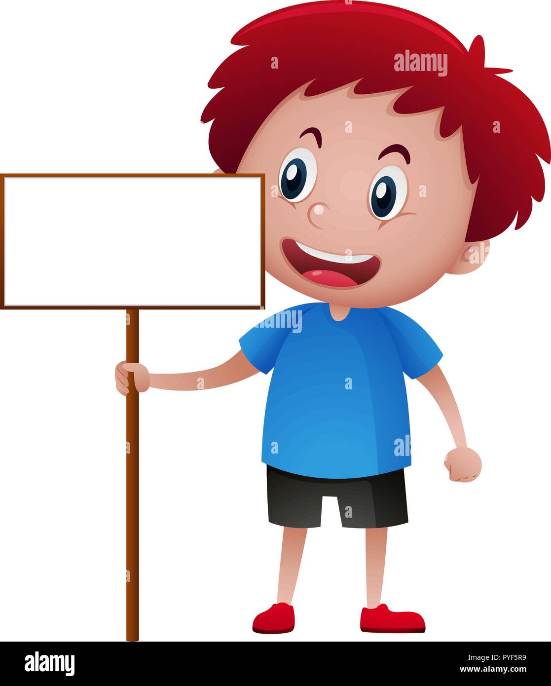 Boy in blue shirt holding blank board illustration Stock Vector Image ...