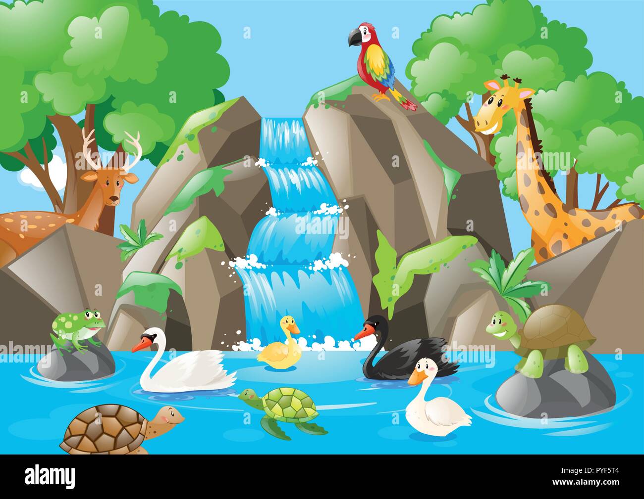 Many animals in the waterfall illustration Stock Vector Image & Art Alamy