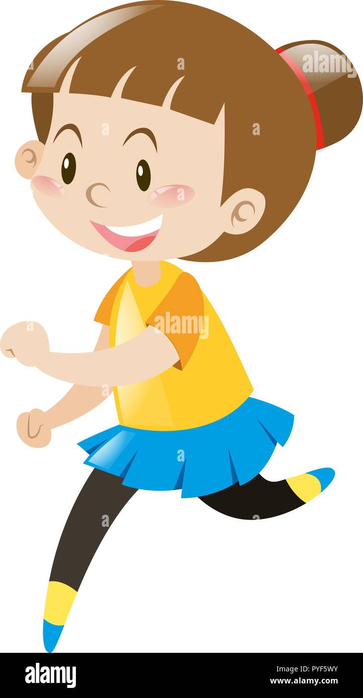 Little girl in yellow shirt running illustration Stock Vector Image ...