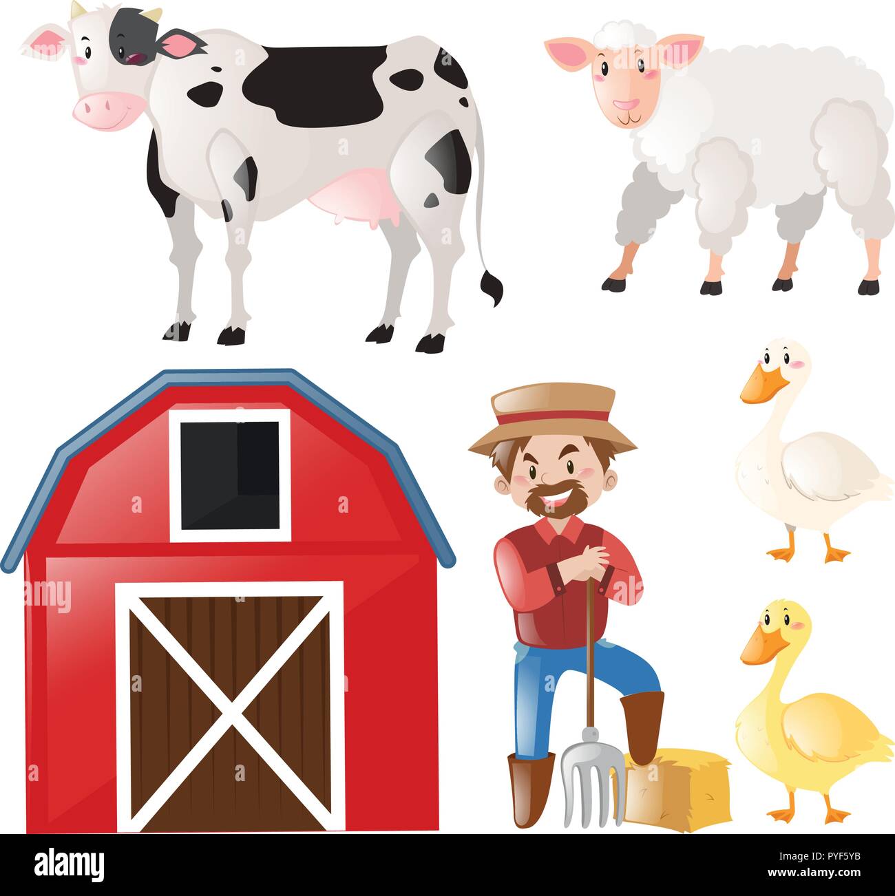 Set with farmer and farm animals illustration Stock Vector Image & Art ...