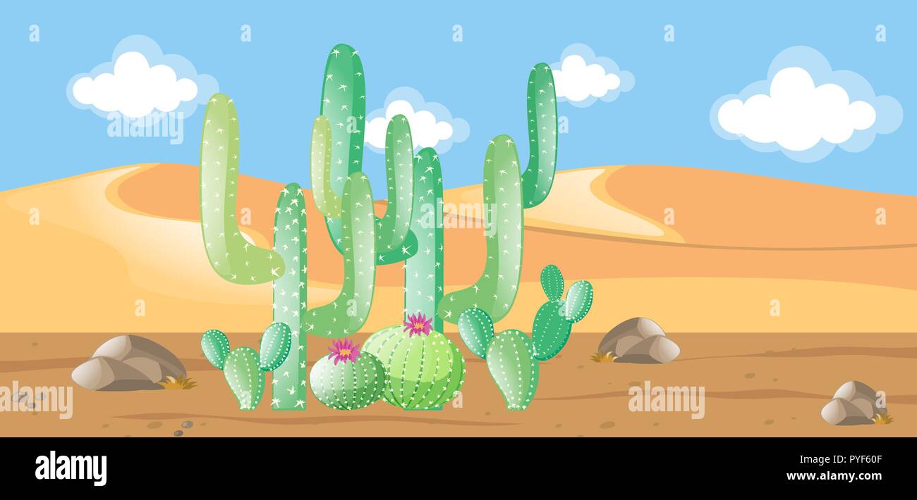 Nature scene with cactus in the desert illustration Stock Vector Image ...