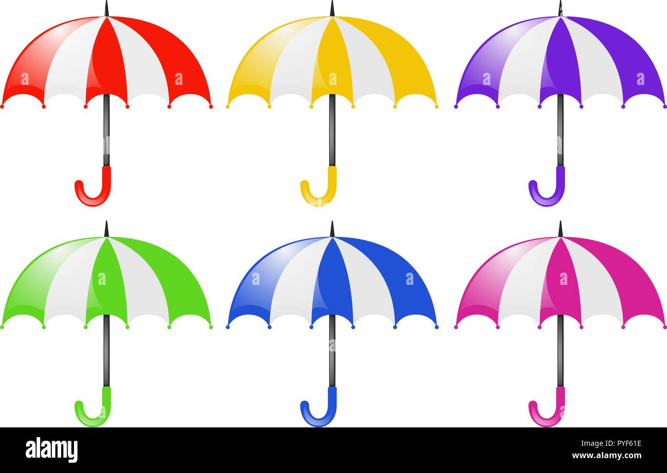 Six umbrellas in different colors illustration Stock Vector