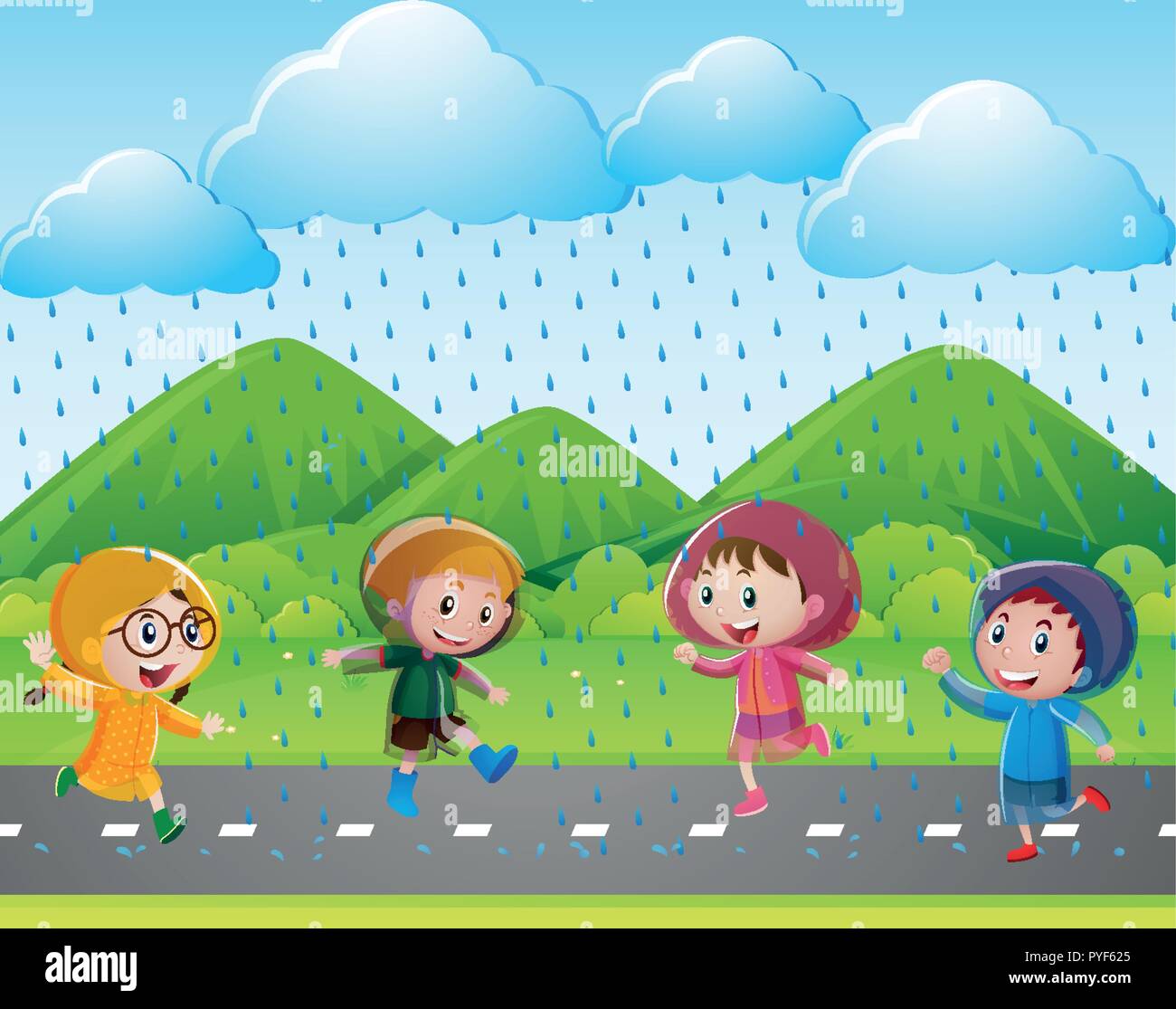 Four Kids Running In The Rain Illustration Stock Vector Image Art Alamy Four Kids Running In The Rain Illustration Stock Vector Image Art Alamy