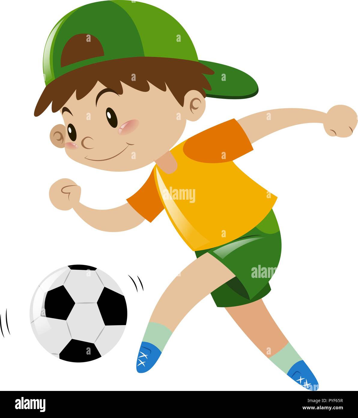 Boy Kicking Soccer Ball Alone Illustration Stock Vector Image Art Alamy