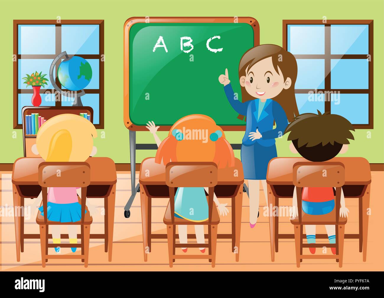 Teacher teaching kindergarten students in class illustration Stock Vector  Image & Art - Alamy