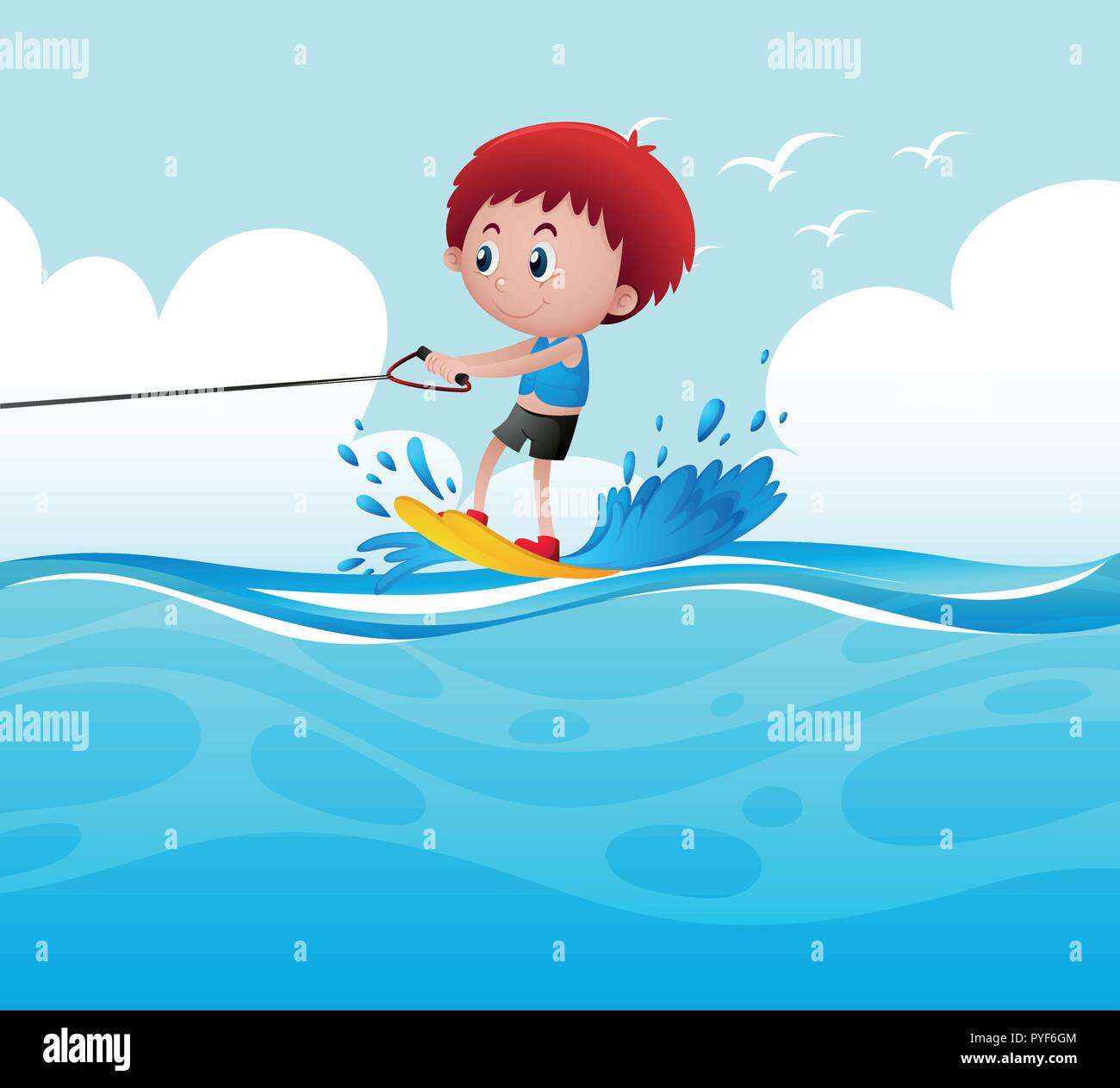 Boy playing water ski in the ocean illustration Stock Vector Image & Art Alamy