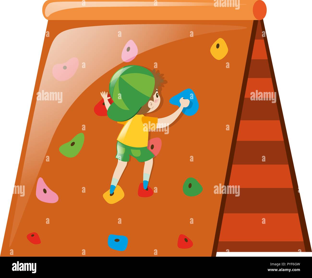 Little boy climbing on wall illustration Stock Vector