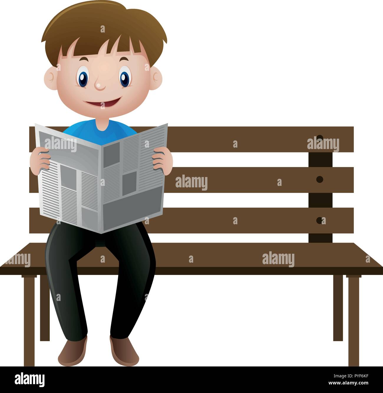 Man reading newspaper on the bench illustration Stock Vector