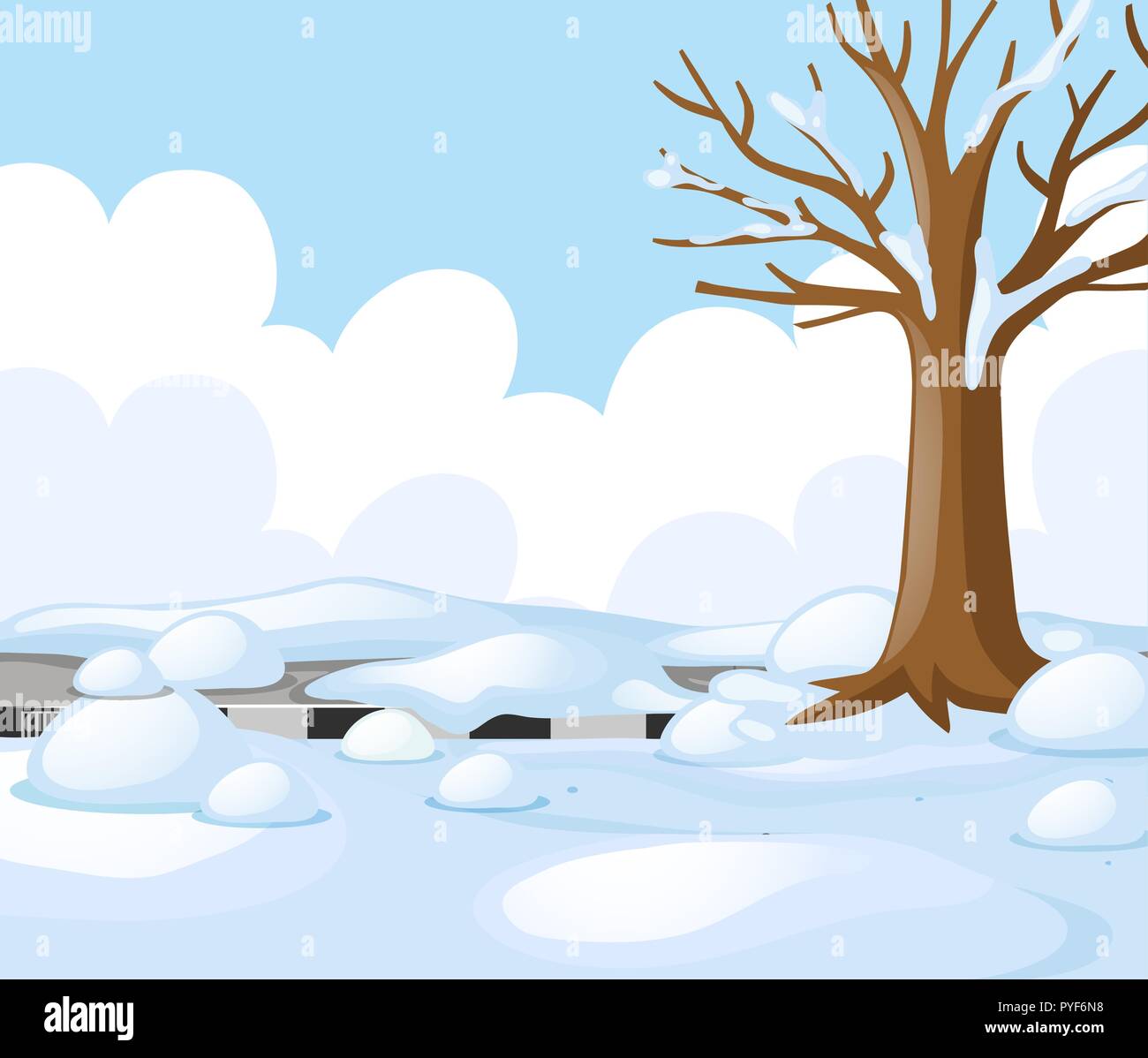 Scene with road covered with snow illustration Stock Vector