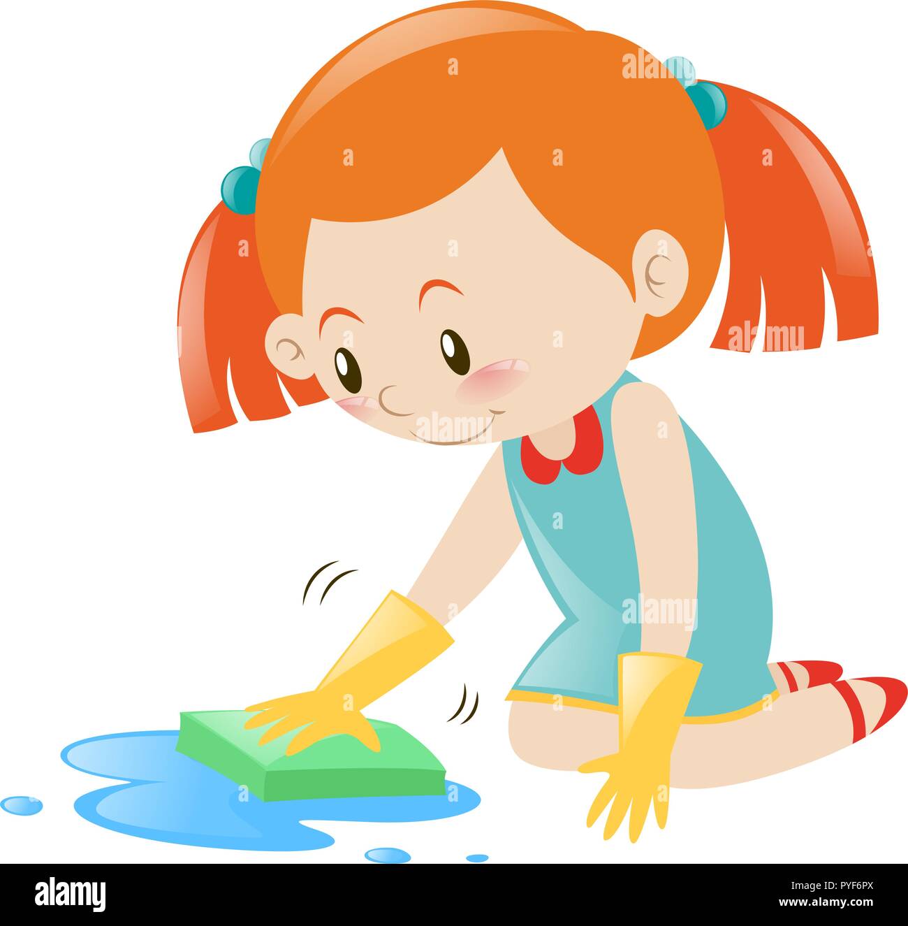Little Girl Cleaning Floor With Sponge Illustration Stock Vector