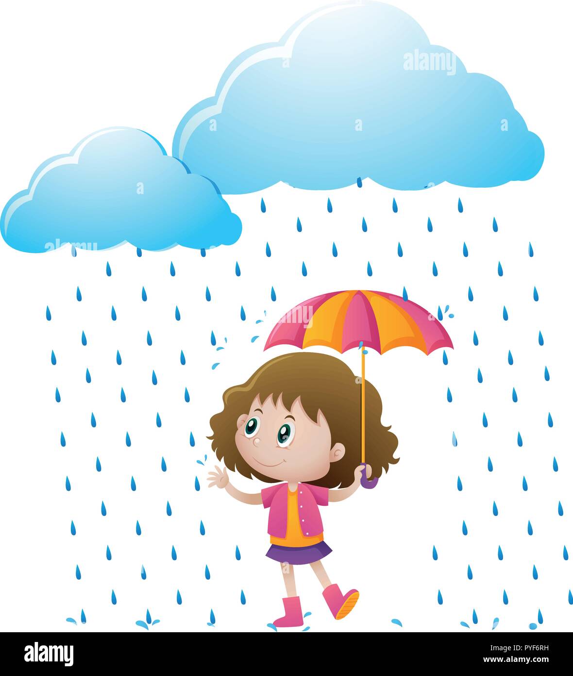 Little girl standing in the rain illustration Stock Vector