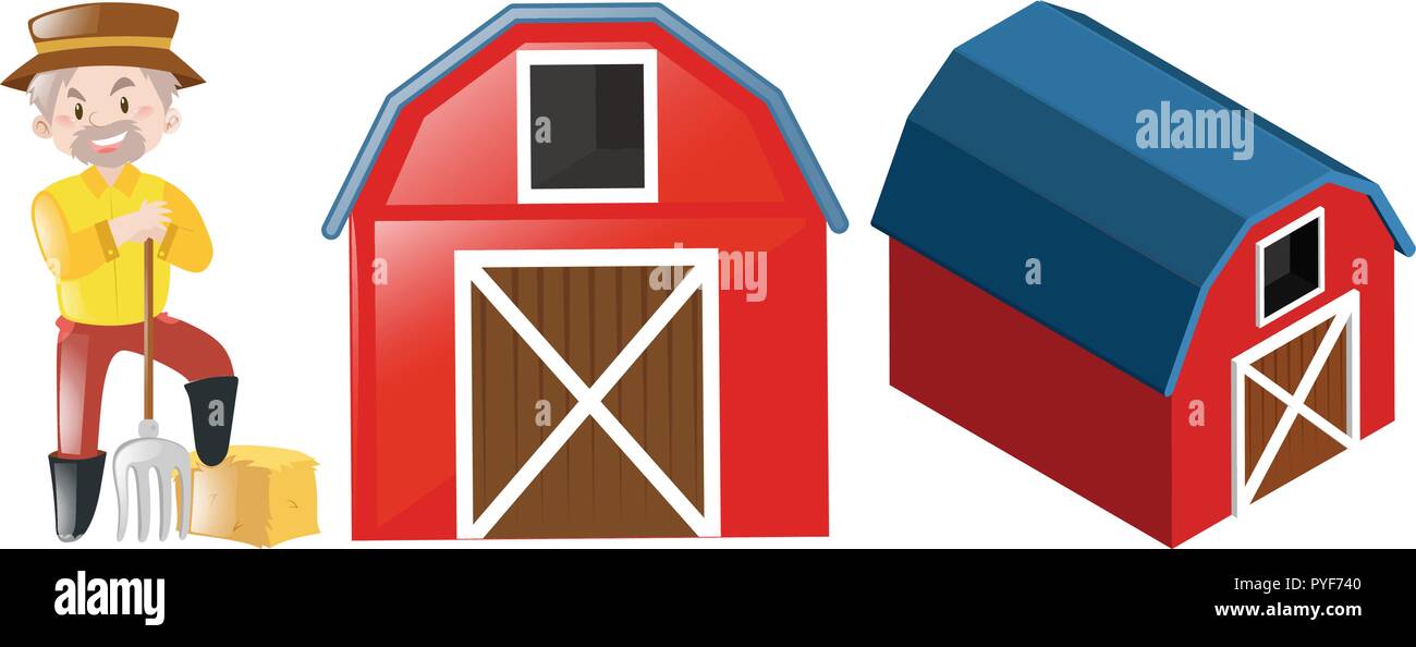 Farmer and two red barns illustration Stock Vector Image & Art - Alamy