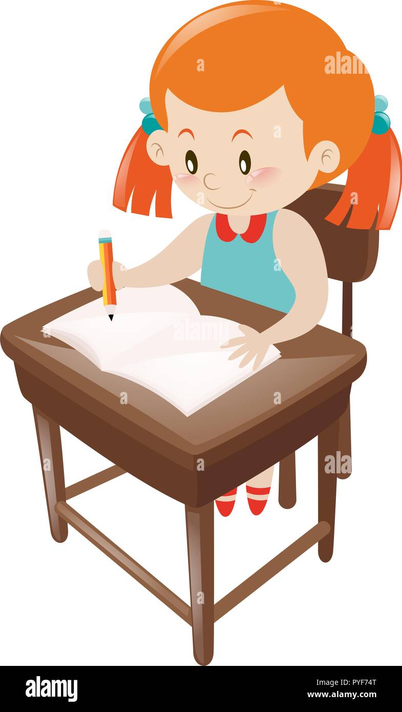 Girl in blue dress writing on notebook illustration Stock Vector Image &  Art - Alamy