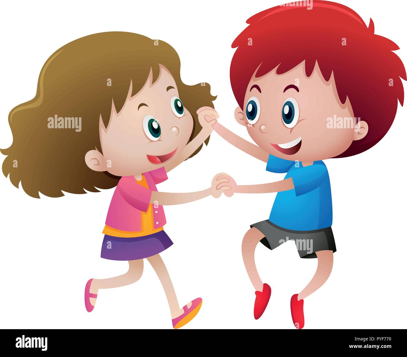 Two kids holding hands illustration Stock Vector